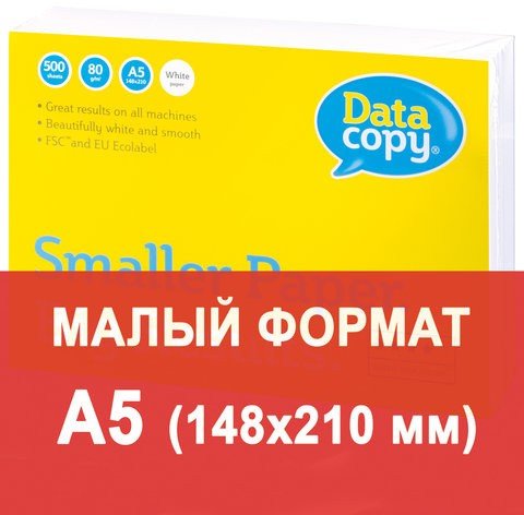 Бумага офисная МАЛОГО ФОРМАТА (148х210 мм), А5, класс "A+", DATA COPY, 80 г/м2, 500 л, белизна 170% (CIE)