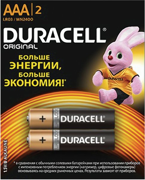 Батарейки DURACELL Basic, AAA (LR03, 24А), алкалиновые, КОМПЛЕКТ 2 шт., в блистере (отрывной блок)