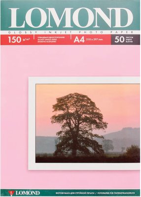 Фотобумага для струйной печати, А4, 140 г/м2, 50 листов, односторонняя глянцевая, LOMOND, 0102054