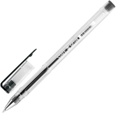 Ручка гелевая STAFF, ЧЕРНАЯ, корпус прозрачный, хромированные детали, узел 0,5 мм, линия письма 0,35 мм