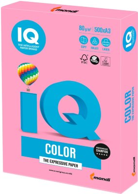 Бумага IQ color БОЛЬШОЙ ФОРМАТ (297х420 мм), А3, 80 г/м2, 500 л., пастель, розовая, PI25