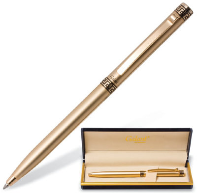 Ручка подарочная шариковая GALANT "Ingrid", тонкий корпус, золотистый, золотистые детали, пишущий узел 0,7 мм, синяя, 141008