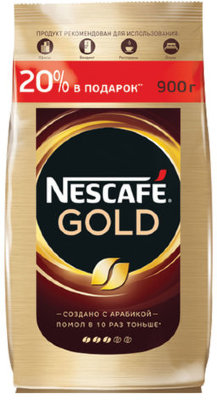 Кофе молотый в растворимом NESCAFE (Нескафе) "Gold", сублимированный, 900 г, мягкая упаковка, 12232003