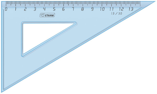 Треугольник 30°, 13см Стамм, прозрачный голубой