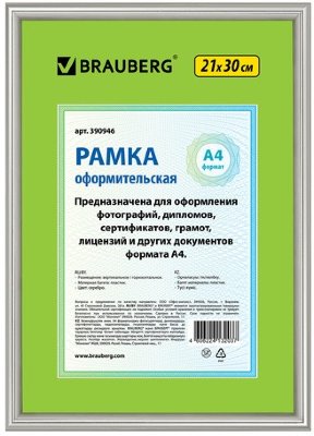 Рамка 21х30 см, пластик, багет 12 мм, BRAUBERG "HIT2", серебро, стекло, 390946