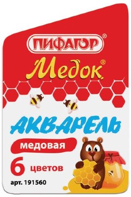 Краски акварельные ПИФАГОР "МЕДОК", 6 цветов, без кисти, пластиковая коробка, 191560