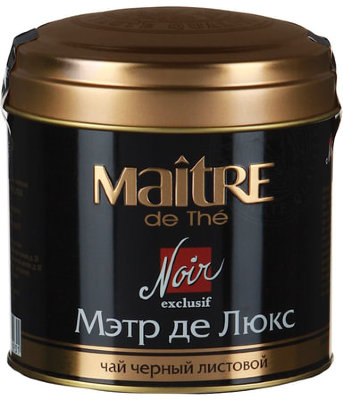 Чай MAITRE (Мэтр) "Мэтр де Люкс", черный, листовой, жестяная банка, 100 г, бар165р