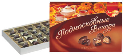Конфеты шоколадные РОТ ФРОНТ "Подмосковные вечера", ассорти, 200 г, картонная коробка, РФ10656
