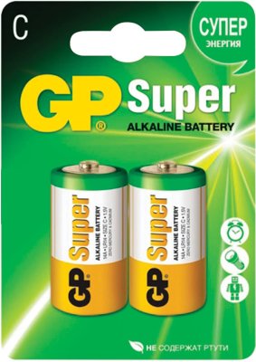 Батарейки GP Super, С (LR14, 14А), алкалиновые, комплект 2 шт., в блистере