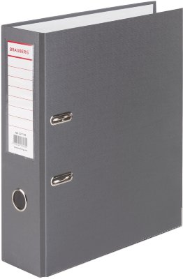 Папка-регистратор BRAUBERG с покрытием из ПВХ, 80 мм, с уголком, серая (удвоенный срок службы)