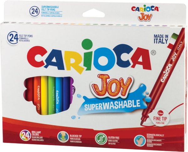 Фломастеры CARIOCA "Joy", 24 цвета, суперсмываемые, вентилируемый колпачок, картонная коробка