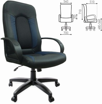 Кресло офисное BRABIX "Strike EX-525", экокожа черная/синяя, ткань серая, TW