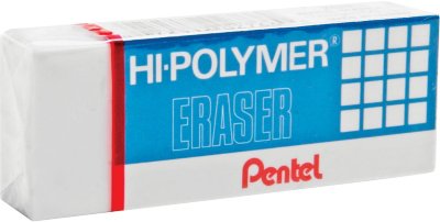 Резинка стирательная PENTEL "Hi-polymer eraser", 35х16х11,5 мм, белая, картонный держатель