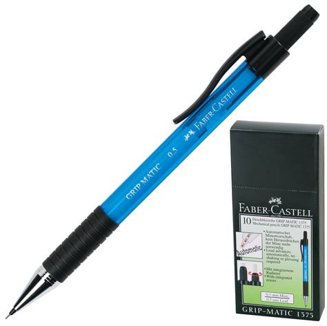 Карандаш механический FABER-CASTELL "Grip Matic 1375", корпус голубой, ластик, 0,5 мм