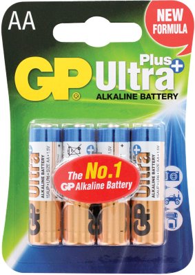 Батарейки GP Ultra Plus, AA (LR06, 15А), алкалиновые, комплект 4 шт., в блистере