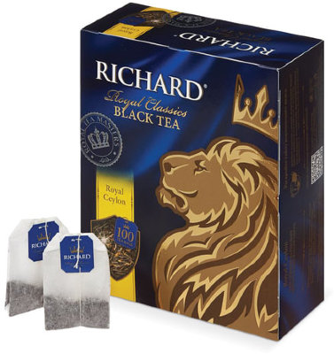 Чай RICHARD (Ричард) "Royal Ceylon" ("Роял Цейлон"), черный, 100 пакетиков по 2 г, 610601