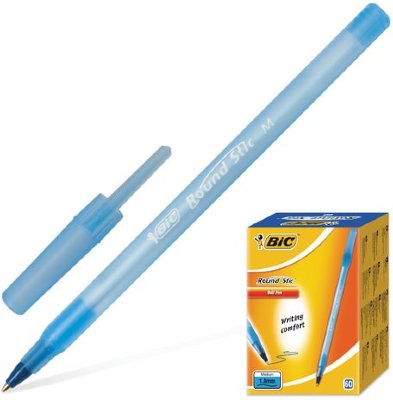 Ручка шариковая BIC "Round Stic", СИНЯЯ, корпус голубой, узел 1 мм, линия письма 0,32 мм