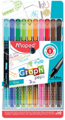 Ручки капиллярные MAPED в наборе из 10 штук, "Graph Pep's", трехгранные, 0,4 мм, 749050