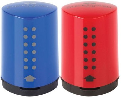 Точилка FABER-CASTELL "Grip 2001 Mini", с контейнером, пластиковая, красная/синяя