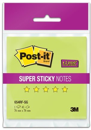 Блок самоклеящийся (стикер) POST-IT Super Sticky, 76х76 мм, 45 л., неоновый зеленый