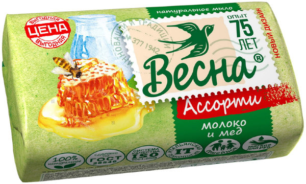 Мыло туалетное Весна 'Молоко и мед", бумажная обертка, 90г