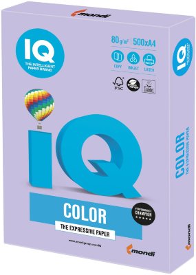 Бумага IQ color, А4, 80 г/м2, 500 л., умеренно-интенсив, бледно-лиловая, LA12