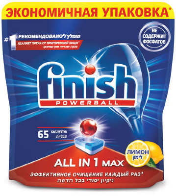 Таблетки для посудомоечных машин 65 шт., FINISH "All in 1" "Лимон", 3065351