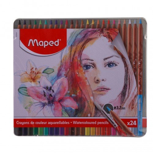 Maped Карандаши цвет. акварельные 24цв "Artist", с кисточкой, в мет.футляре 832424