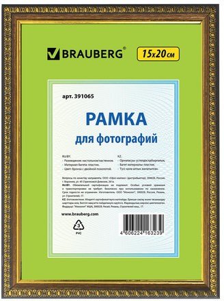 Рамка 15х20 см, пластик, багет 16 мм, BRAUBERG "HIT5", бронза с двойной позолотой, стекло, 391065