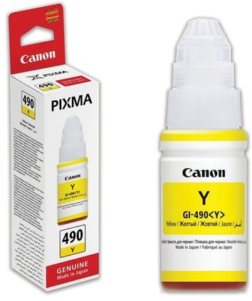 Чернила CANON (GI-490Y) для СНПЧ Pixma G1400G2400G3400, желтый, ресурс 7000 стр., оригинальные