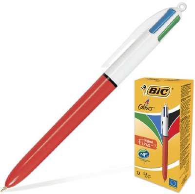 Ручка шариковая автоматическая BIC "4 Colours", 4 цвета (синий, черный, красный, зеленый), узел 0,8 мм, линия письма 0,3 мм