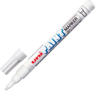 Маркер-краска лаковый (paint marker) UNI "Paint", 0,8-1,2 мм, БЕЛЫЙ, нитро-основа, алюминиевый корпус