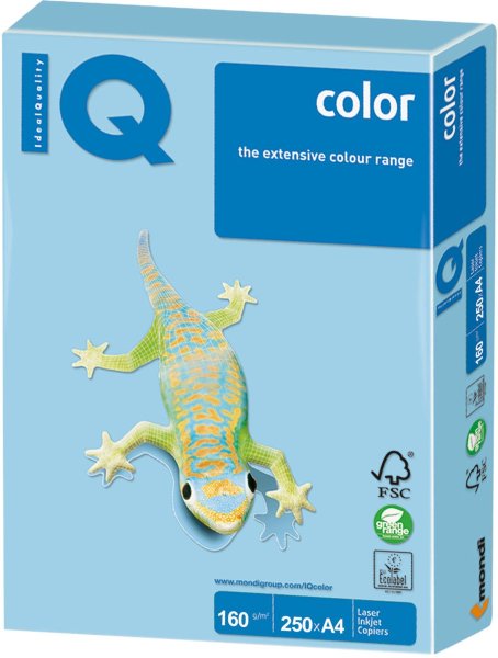 Бумага IQ color, А4, 160 г/м2, 250 л., пастель, голубой лед, OBL70