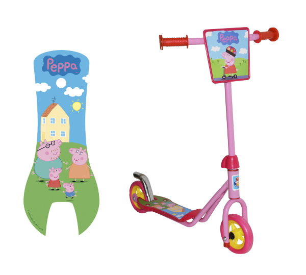 Самокат 1toy Peppa 2-х кол., сталь, EVA кол.110мм,щиток,тормоз, размеры: 63х12х64см, 1,5кг, роз