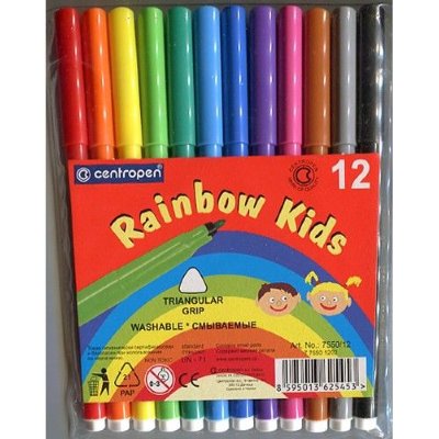 Centropen Фломастеры 12цв "Centropen rainbow kids", треуг.захват, пластик.уп-ка 7550/12