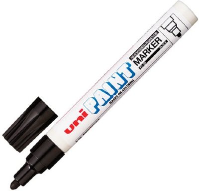 Маркер-краска лаковый (paint marker) UNI "Paint", 2,2-2,8 мм, ЧЕРНЫЙ, нитро-основа, алюминиевый корпус