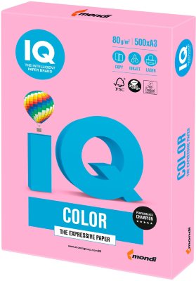 Бумага IQ color БОЛЬШОЙ ФОРМАТ (297х420 мм), А3, 80 г/м, 500 л., неон, розовая, NEOPI