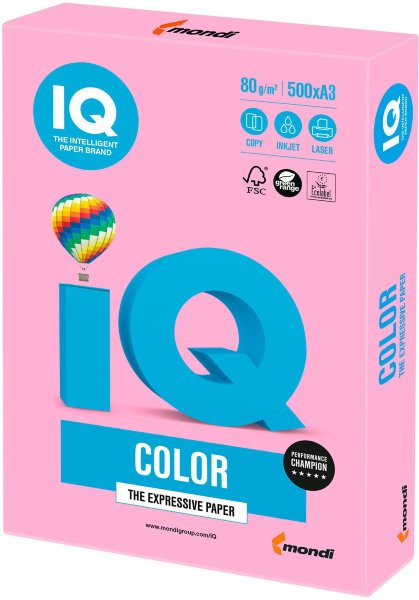 Бумага IQ color БОЛЬШОЙ ФОРМАТ (297х420 мм), А3, 80 г/м, 500 л., неон, розовая, NEOPI