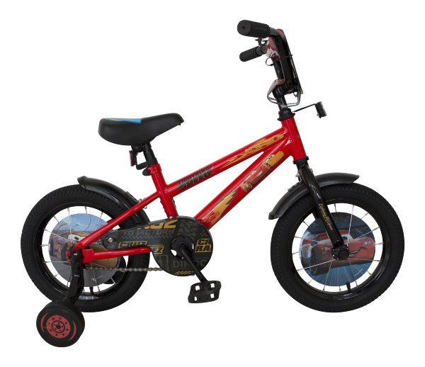Детский велосипед, DISNEY Тачки, колеса 14", стальная рама, стальные обода, ножной тормоз, защитная накладка на руле и выносе, кронштейн заднего катаф