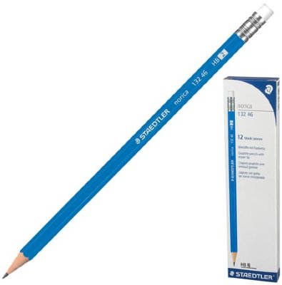 Карандаш чернографитный STAEDTLER, 1 шт., "Norica", HB, с резинкой, корпус синий, заточенный