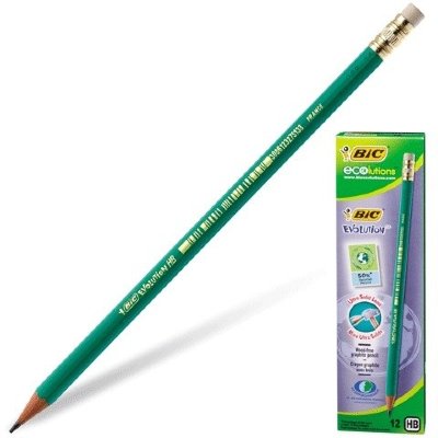 Карандаш чернографитный BIC, 1 шт., "Evolution", HB, с резинкой, пластиковый, корпус зеленый, заточенный