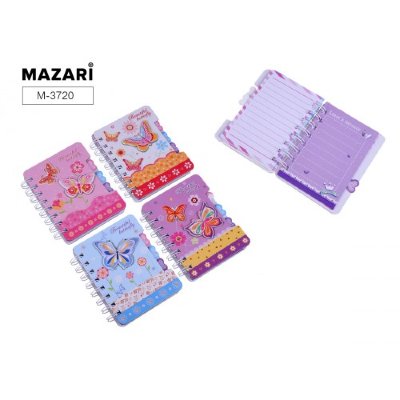 MAZARI Блокнот Butterflies 9,5х12см 60л спираль 4 дизайн M-3720