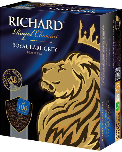 Чай Richard "Royal Earl Grey", черный, 100 пакетиков по 2г