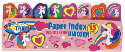 Закладки клейкие CENTRUM "Unicorns" бумажные, 50x15 мм, 8 цветов х 15 листов, 80454