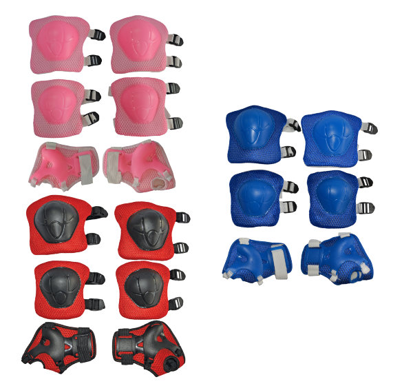 Комплект защиты (наколенники, налокотники, перчатки), в ассорт син, красн, роз.