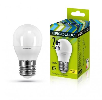 Светодиодная лампа Ergolux LED-G45-7W-E27-3K *****МСК