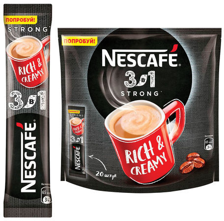 Кофе растворимый NESCAFE "3 в 1 Крепкий", 20 пакетиков по 16 г (упаковка 320 г), 12235512