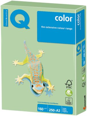 Бумага IQ color БОЛЬШОЙ ФОРМАТ (297х420 мм), А3, 160 г/м2, 250 л., пастель, зеленая, MG28