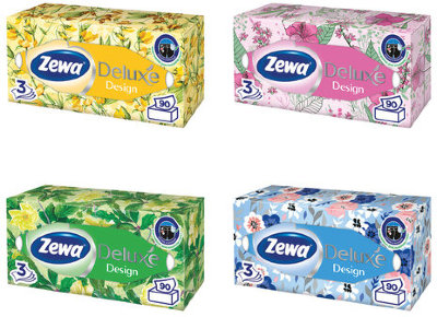 Салфетки косметические 3-слойные ZEWA Delux Design, 90 шт., в картонном боксе, 28420