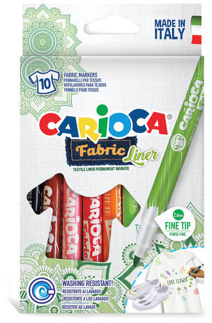 Маркеры для ткани CARIOCA (Италия) "Fabric", 10 цветов, круглый наконечник 2,6 мм, 42909